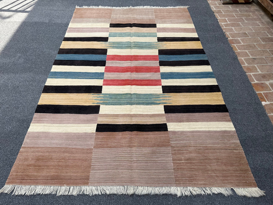 Experience the cultural richness of Gyula Handwoven Vintage Kilim Rug, an elegant addition to your decor.