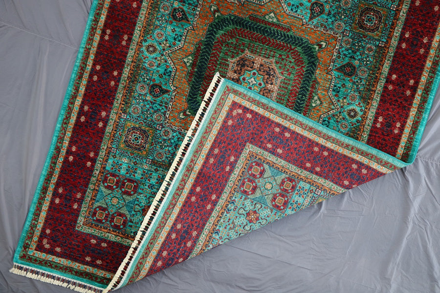 Experience the historical charm of Atmore Handcrafted Antique Mamluk Rug, an exquisite addition to your decor.