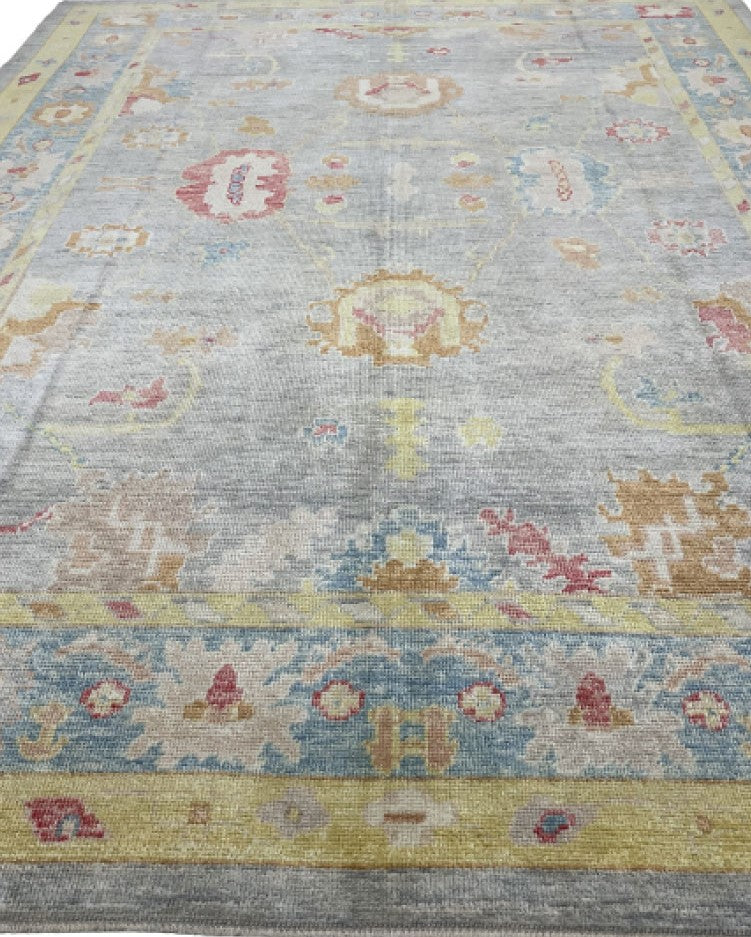 Modern Neutral Hand-Knotted Oushak Rug - Augustus - front view