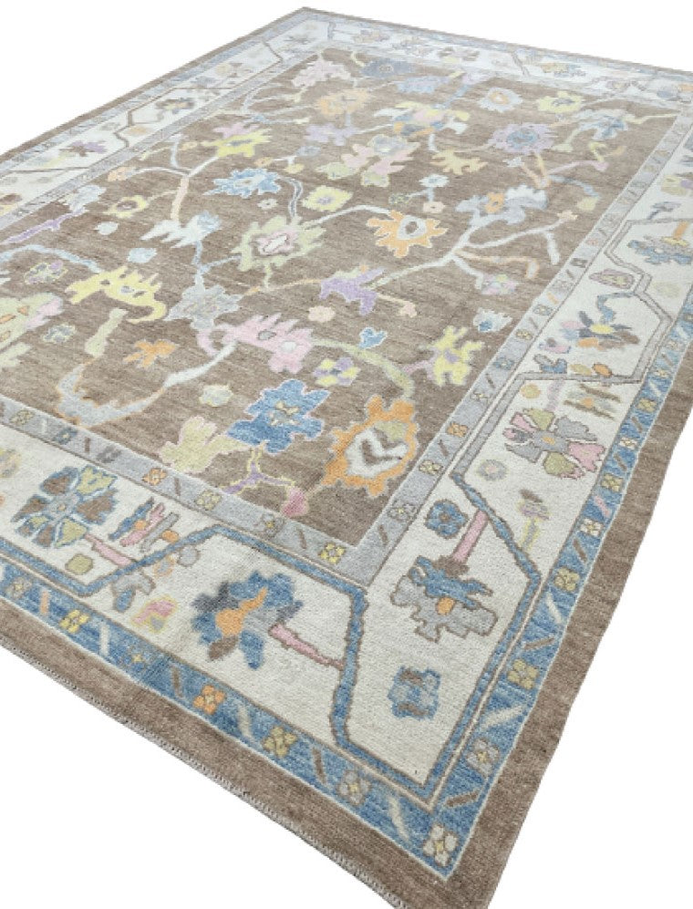 Coffee Modern Hand-Knotted Oushak Rug, 