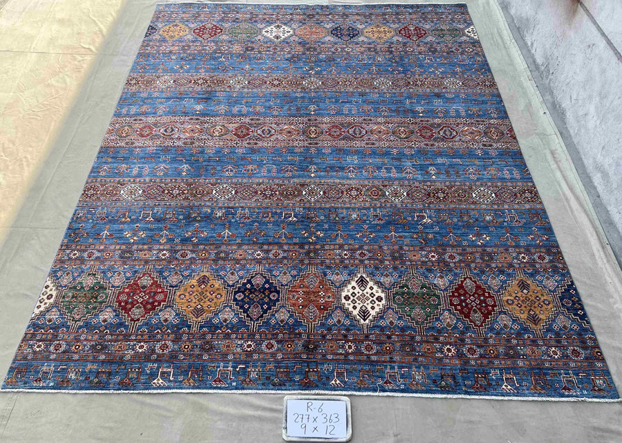 Hand-Knotted 9 x 12ft Afghan Mix Rug - Cetin, a fusion of tradition and elegance.