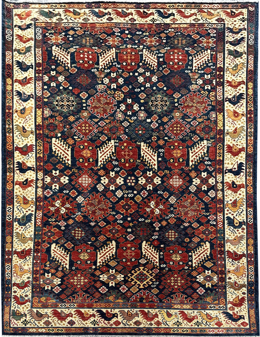 Hand-Knotted 9 x 6ft Afghan Mix Rug - Rosa, a blend of heritage and elegance.
