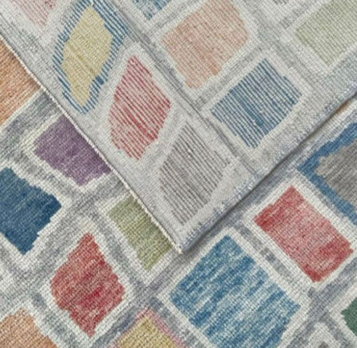 Modern Neutral Hand-Knotted Oushak Rug - Spring,  Closeup