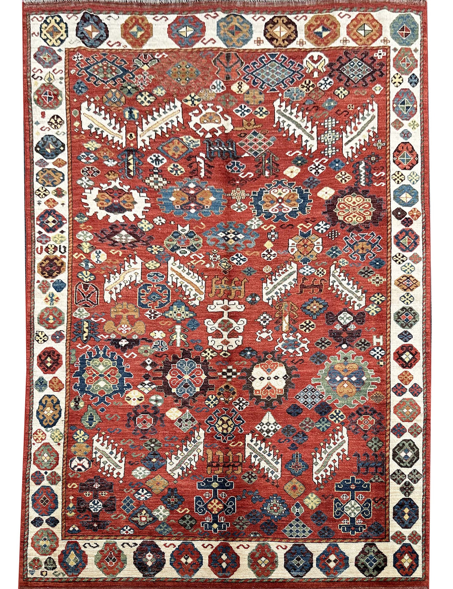 Hand-Knotted 9 x 6ft Afghan Mix Rug - Violet, a blend of heritage and elegance.