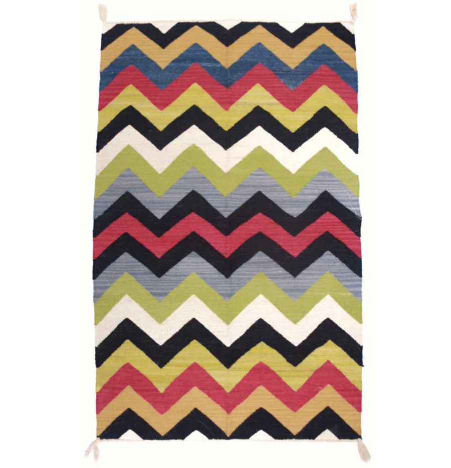 Multi Chevron Dhurrie Rug with a playful mix of colors and patterns
