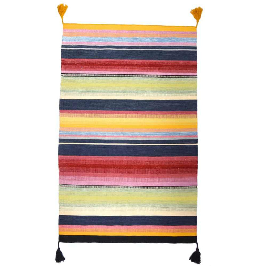 Multi Mix Stripe Dhurrie Rug - a fusion of stripes in vibrant hues.