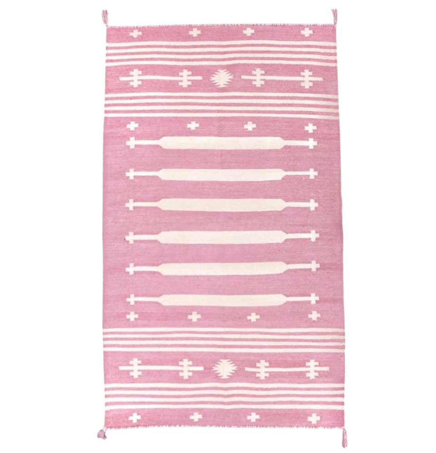 Rose Pink Jaal Dhurrie Rug - a graceful blend of color and pattern.