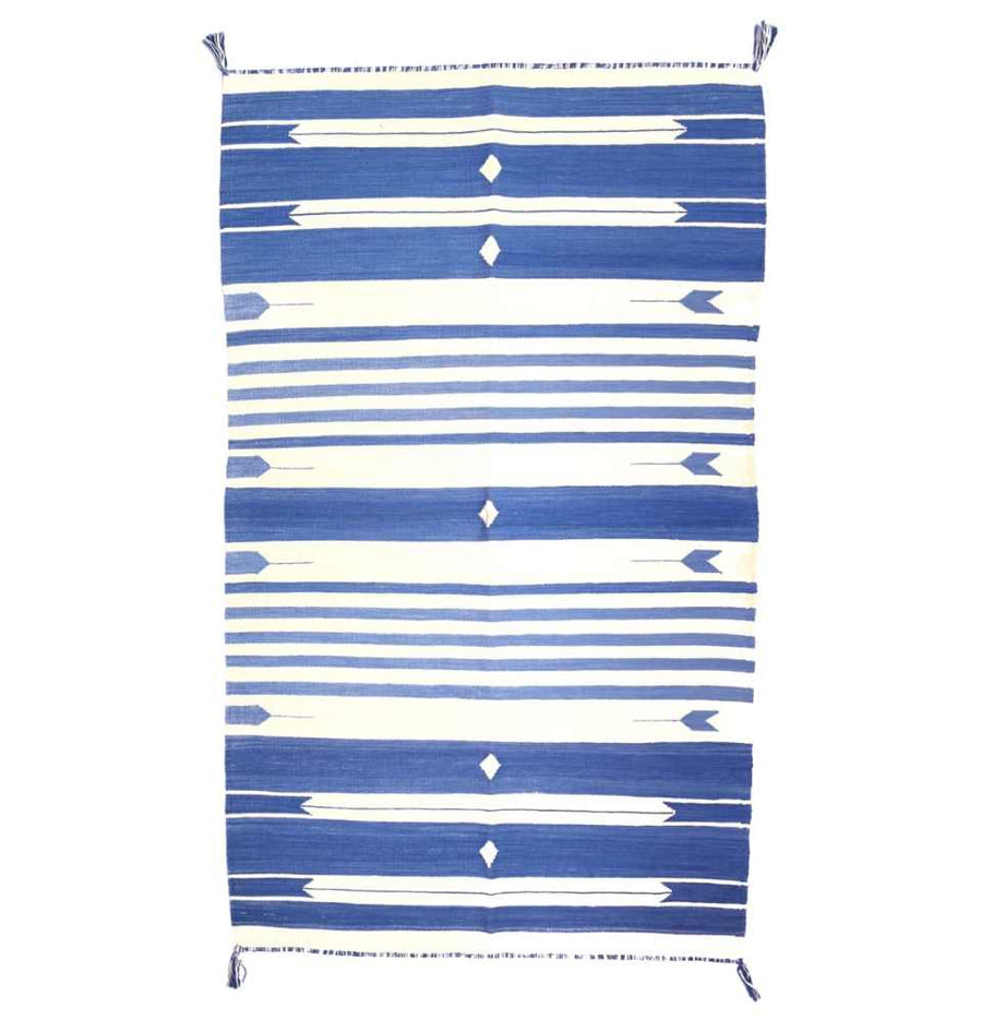 Classic Blue and White Jail Dhurrie Rug in a timeless design