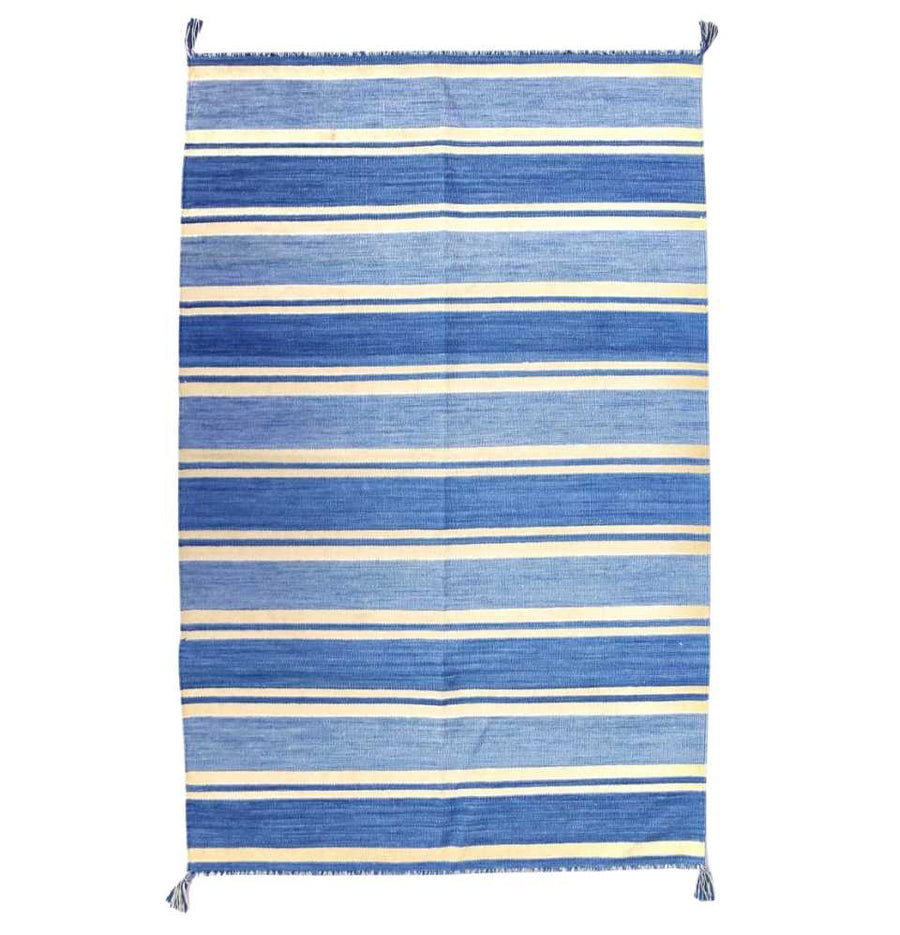 Vintage Blue Stripe Dhurrie Rug - a nostalgic addition to your decor.