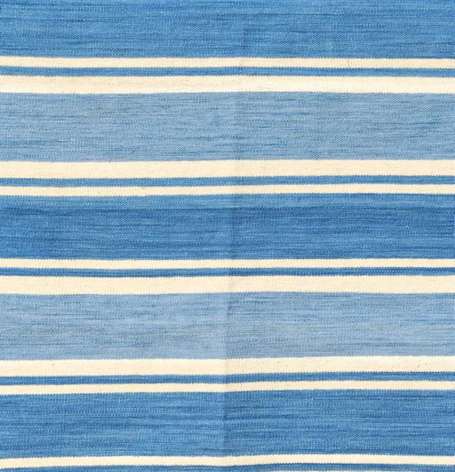 Vintage Blue Stripe Dhurrie Rug - Closeup