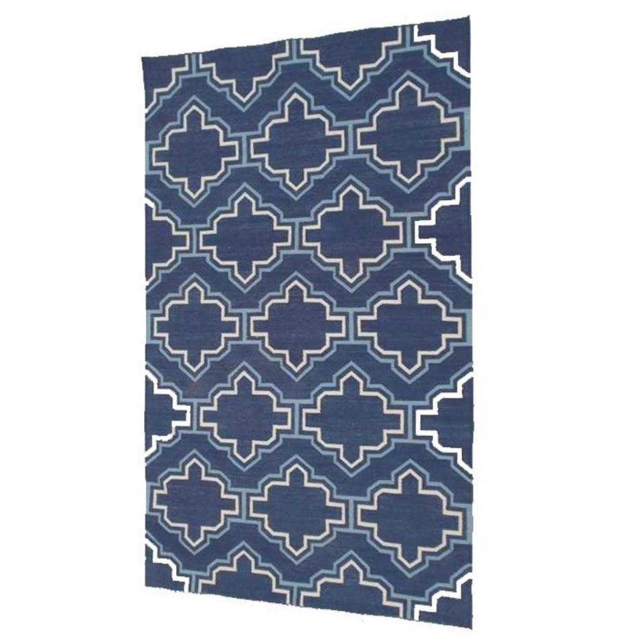 Denim Blue Casablanca Dhurrie Rug - a journey into the exotic allure of Moroccan design.